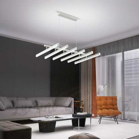Candelabru LED 144W Lines White, LED inclus, 7 surse de iluminare, Telecomanda, Dimabil, Lumina: Cal